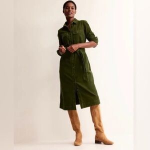 Boden Eloise cord midi shirt dress kale green size 2 new with tags. D0800